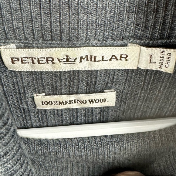 Peter Millar Gray Extra Fine Merino Wool Ribbed Long Sleeve Turtleneck Sweater - Picture 6 of 10